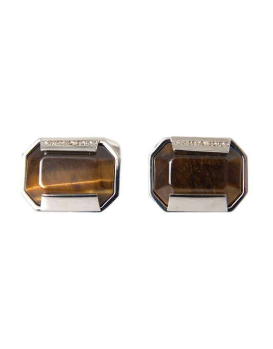 Dolce & Gabbana Silver Plated Brass Pin Crystal Cufflinks - Sandy Store ByNet