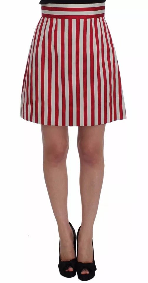 Dolce & Gabbana Silver Red Striped Above Knees Skirt – IT40|S par Dolce & Gabbana | Disponible sur Sandy Store ByNet