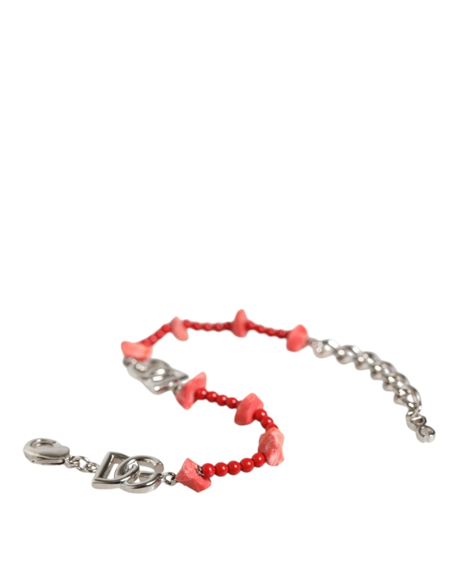 Dolce & Gabbana Silver Tone Brass Beaded Resin DG Logo Chain Bracelet - Sandy Store ByNet