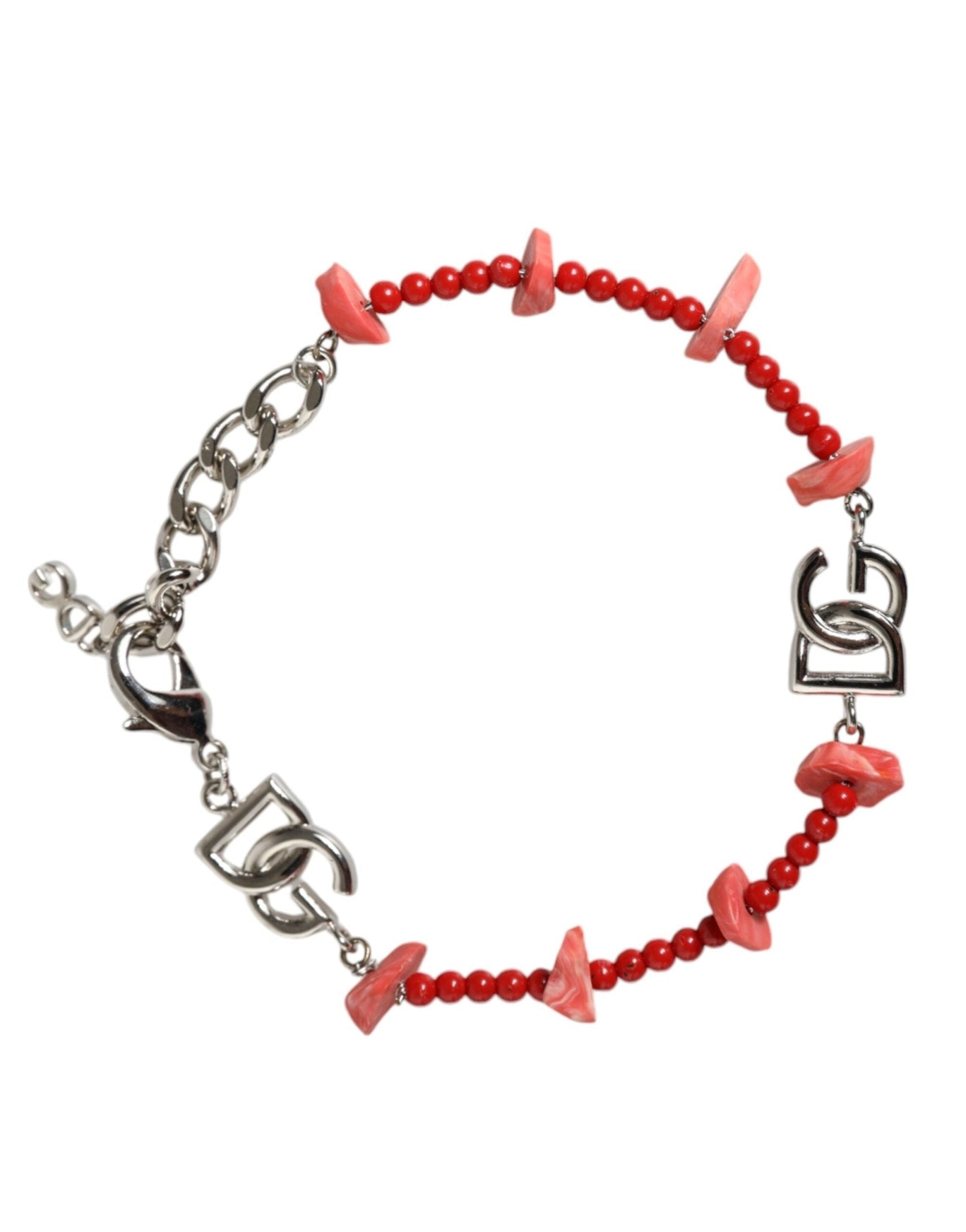 Dolce & Gabbana Silver Tone Brass Beaded Resin DG Logo Chain Bracelet - Sandy Store ByNet