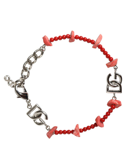 Dolce & Gabbana Silver Tone Brass Beaded Resin DG Logo Chain Bracelet - Sandy Store ByNet