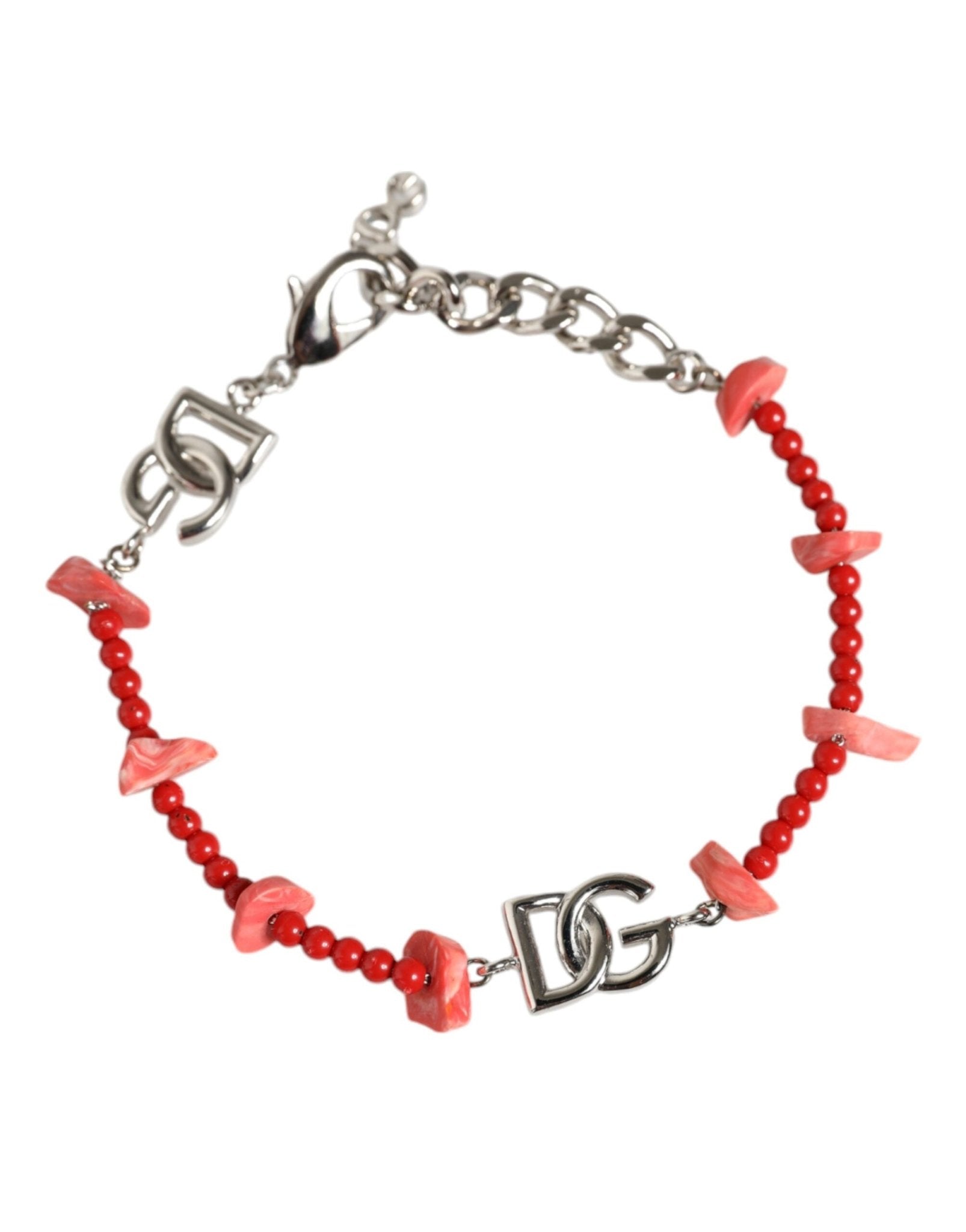 Dolce & Gabbana Silver Tone Brass Beaded Resin DG Logo Chain Bracelet - Sandy Store ByNet