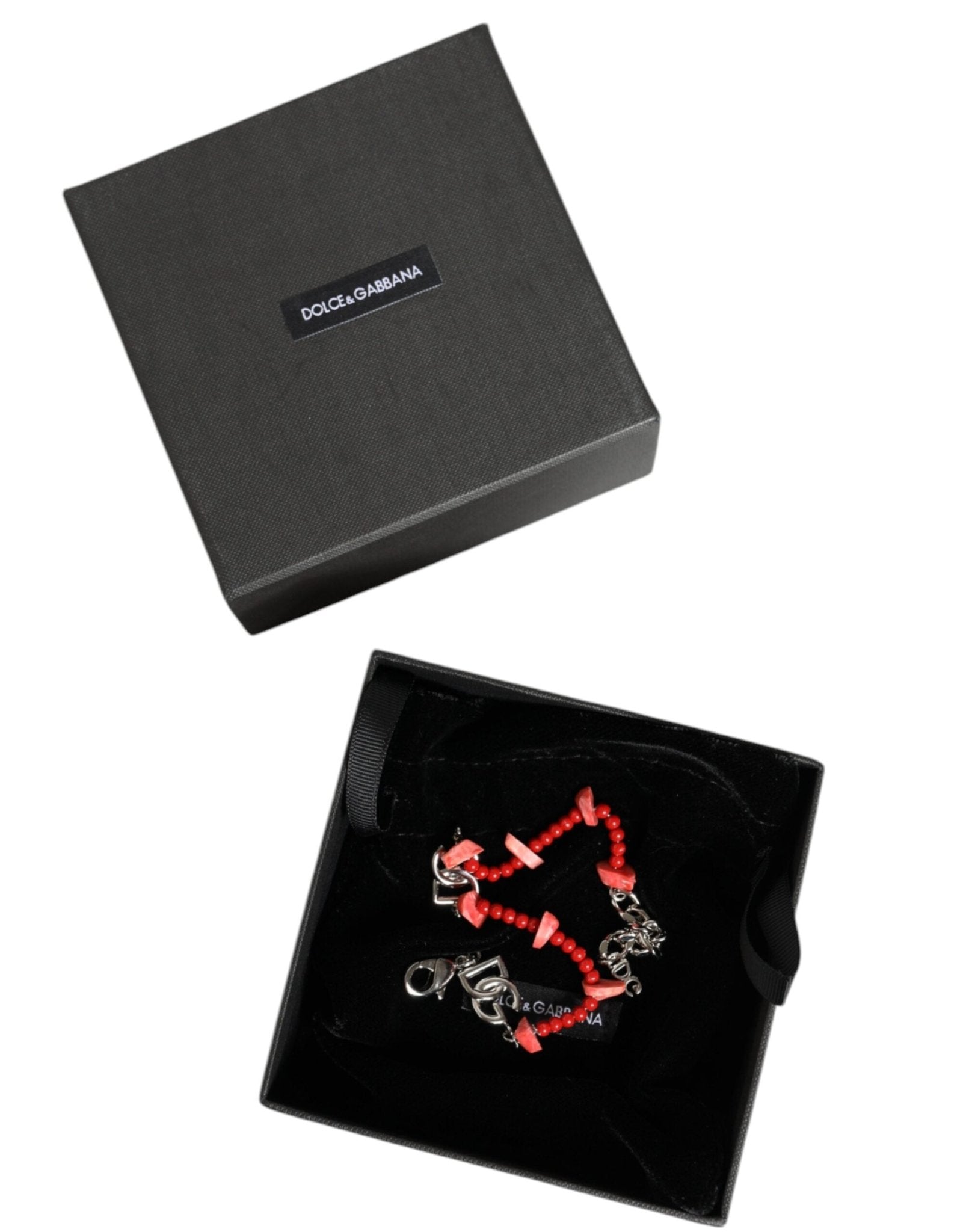 Dolce & Gabbana Silver Tone Brass Beaded Resin DG Logo Chain Bracelet - Sandy Store ByNet