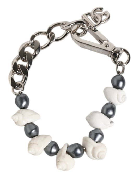 Dolce & Gabbana Silver Tone Brass Beaded Shell DG Logo Pendant Bracelet – par Dolce & Gabbana | Disponible sur Sandy Store ByNet