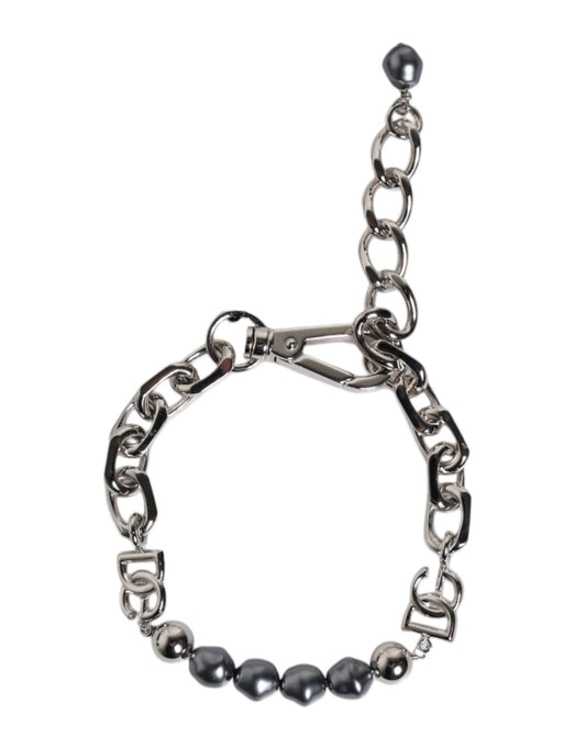 Dolce & Gabbana Silver Tone Chain Lobster Clasp Logo Gray Pearls Bracelet – par Dolce & Gabbana | Disponible sur Sandy Store ByNet