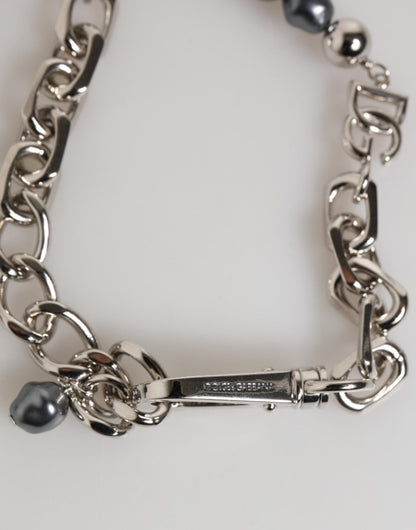 Dolce & Gabbana Silver Tone Chain Lobster Clasp Logo Gray Pearls Bracelet – par Dolce & Gabbana | Disponible sur Sandy Store ByNet