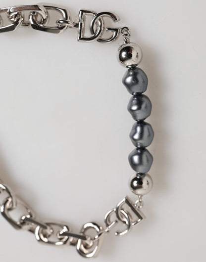Dolce & Gabbana Silver Tone Chain Lobster Clasp Logo Gray Pearls Bracelet – par Dolce & Gabbana | Disponible sur Sandy Store ByNet