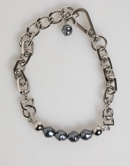 Dolce & Gabbana Silver Tone Chain Lobster Clasp Logo Gray Pearls Bracelet – par Dolce & Gabbana | Disponible sur Sandy Store ByNet