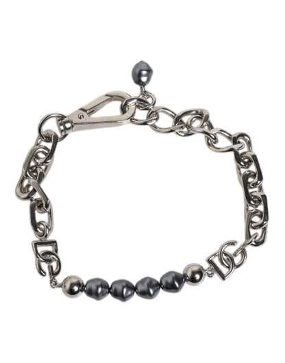 Dolce & Gabbana Silver Tone Chain Lobster Clasp Logo Gray Pearls Bracelet – par Dolce & Gabbana | Disponible sur Sandy Store ByNet