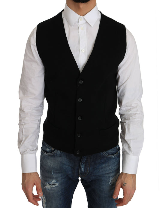 Dolce & Gabbana Sleek Black Cotton Formal Vest - Sandy Store ByNet