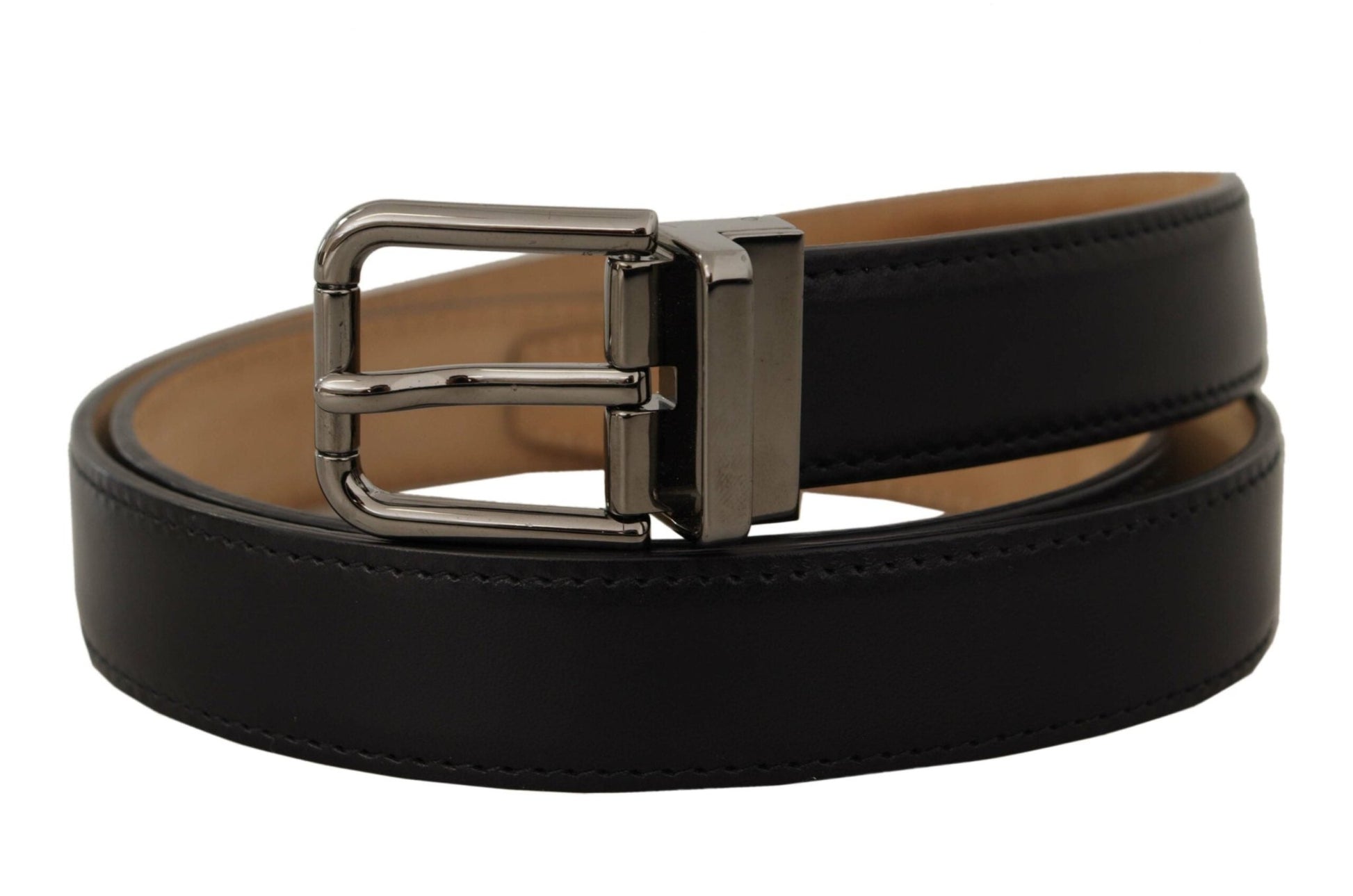 Dolce & Gabbana Sleek Black Leather Belt with Metal Buckle - Sandy Store ByNet
