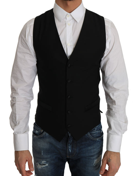 Dolce & Gabbana Sleek Black Wool Blend Formal Vest - Sandy Store ByNet
