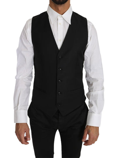 Dolce & Gabbana Sleek Black Wool - Silk Formal Vest - Sandy Store ByNet