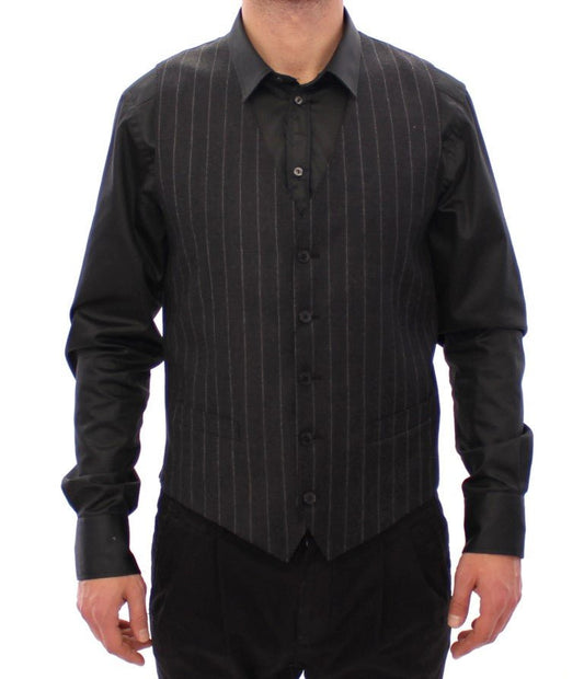 Dolce & Gabbana Sleek Gray Striped Wool Dress Vest - Sandy Store ByNet