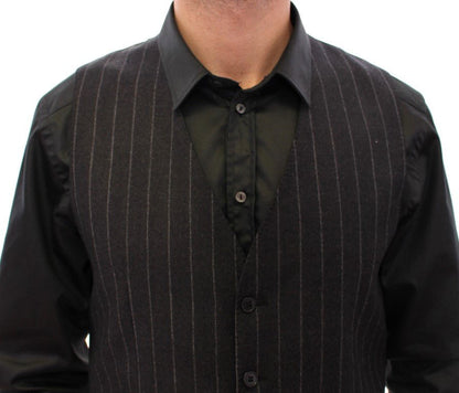 Dolce & Gabbana Sleek Gray Striped Wool Dress Vest - Sandy Store ByNet