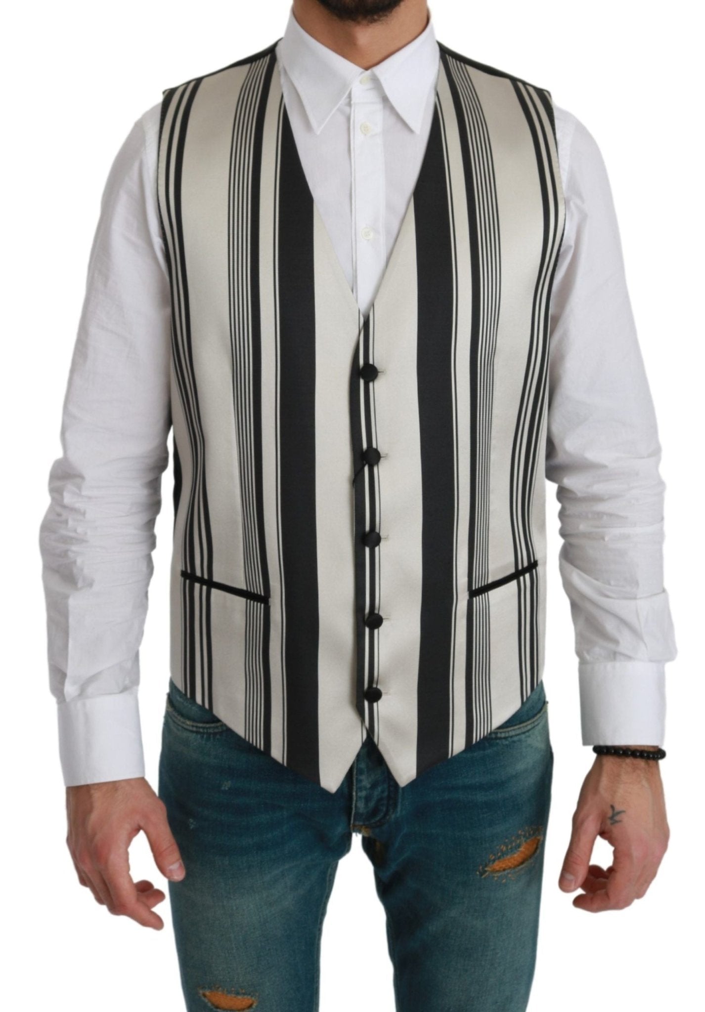 Dolce & Gabbana Stripe Cotton Silk Dress Vest - Sandy Store ByNet