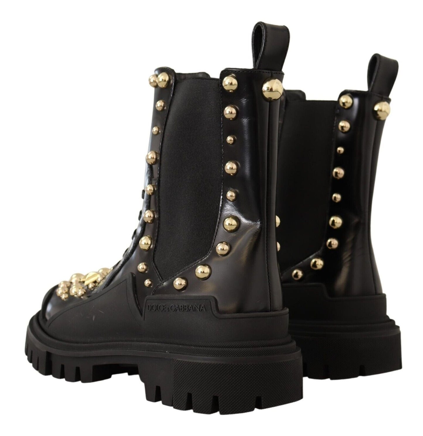 Dolce & Gabbana Studded Leather Combat Boots with Embroidery - Sandy Store ByNet