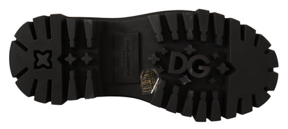 Dolce & Gabbana Studded Leather Combat Boots with Embroidery - Sandy Store ByNet