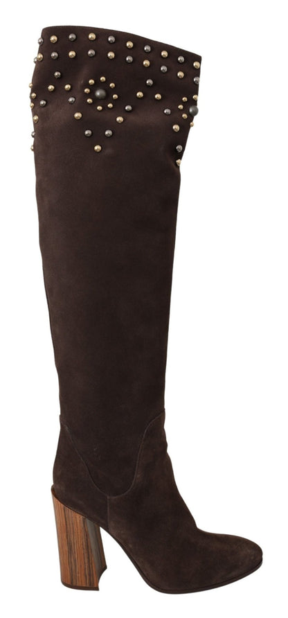 Dolce & Gabbana Studded Suede Knee High Boots in Brown - Sandy Store ByNet