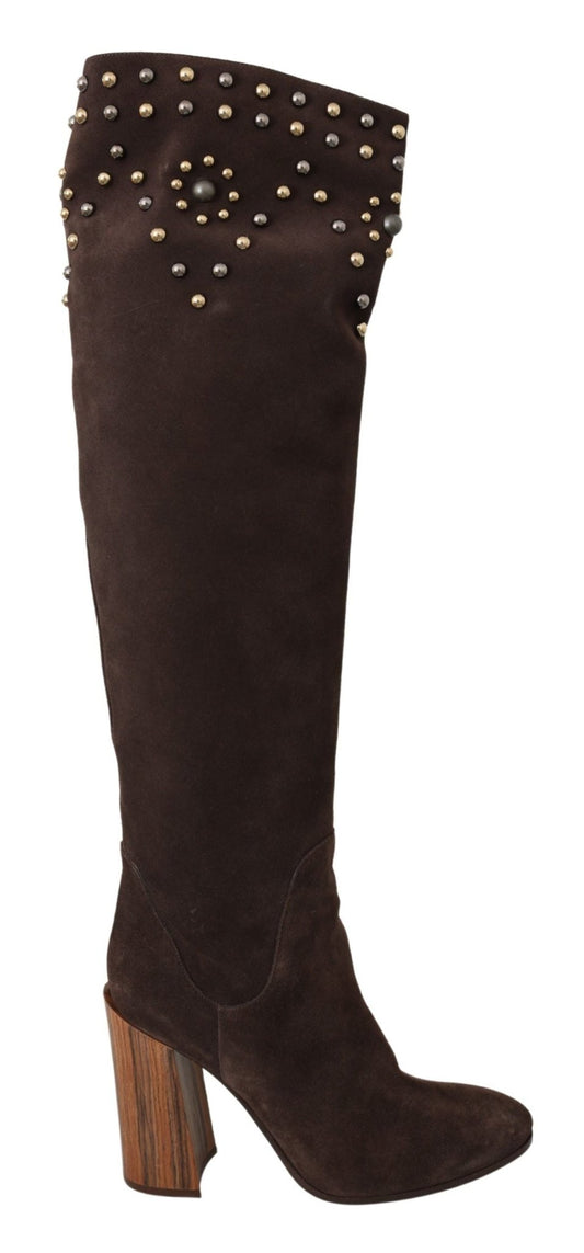 Dolce & Gabbana Studded Suede Knee High Boots in Brown - Sandy Store ByNet