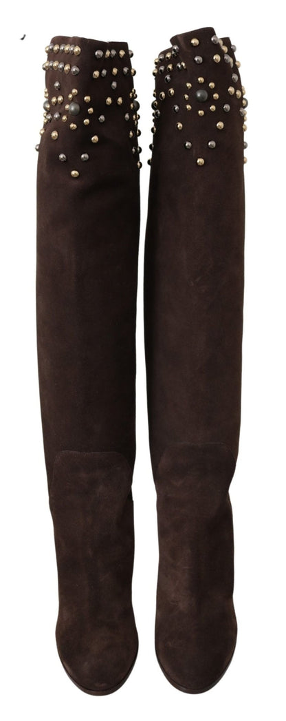 Dolce & Gabbana Studded Suede Knee High Boots in Brown - Sandy Store ByNet