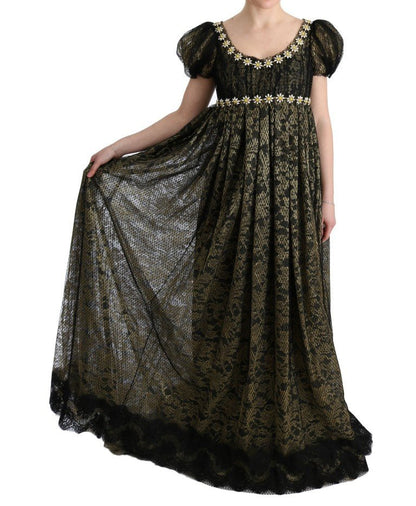 Dolce & Gabbana Sunflower Lace Crystal Maxi Shift Dress - Sandy Store ByNet