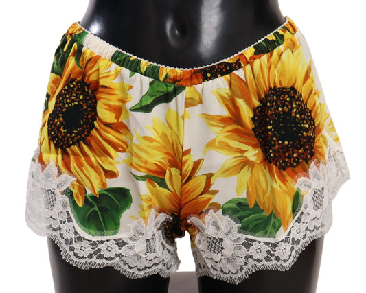 Dolce & Gabbana Sunflower Lace Lingerie Shorts - Silk Blend - Sandy Store ByNet
