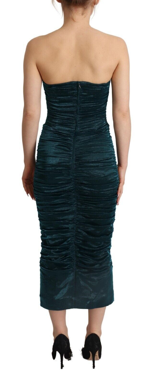 Dolce & Gabbana Turquoise Draped Satin Midi Dress - Sandy Store ByNet