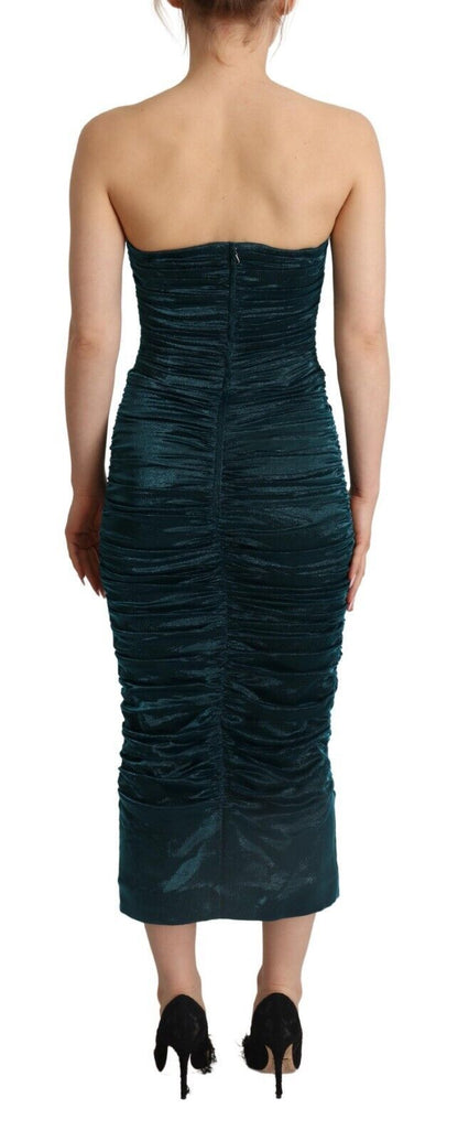 Dolce & Gabbana Turquoise Draped Satin Midi Dress - Sandy Store ByNet