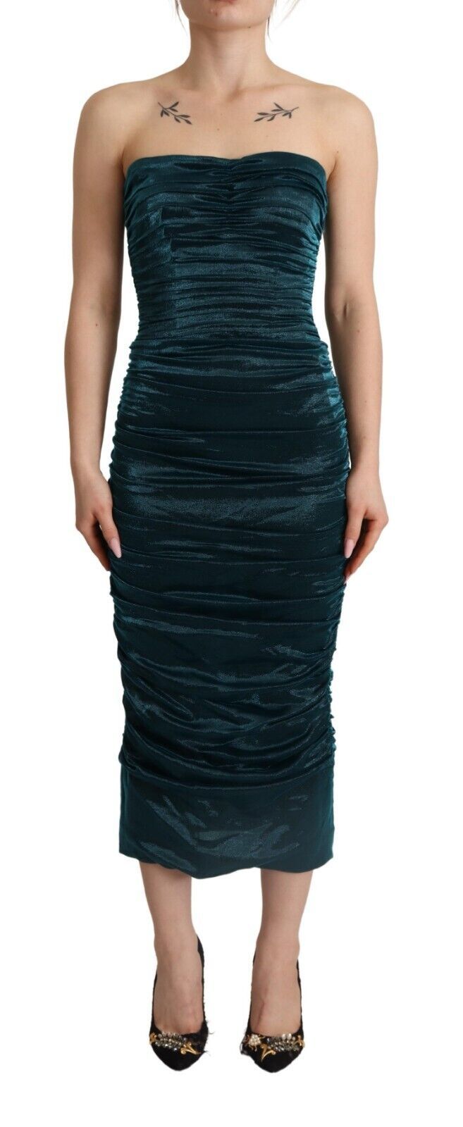 Dolce & Gabbana Turquoise Draped Satin Midi Dress - Sandy Store ByNet