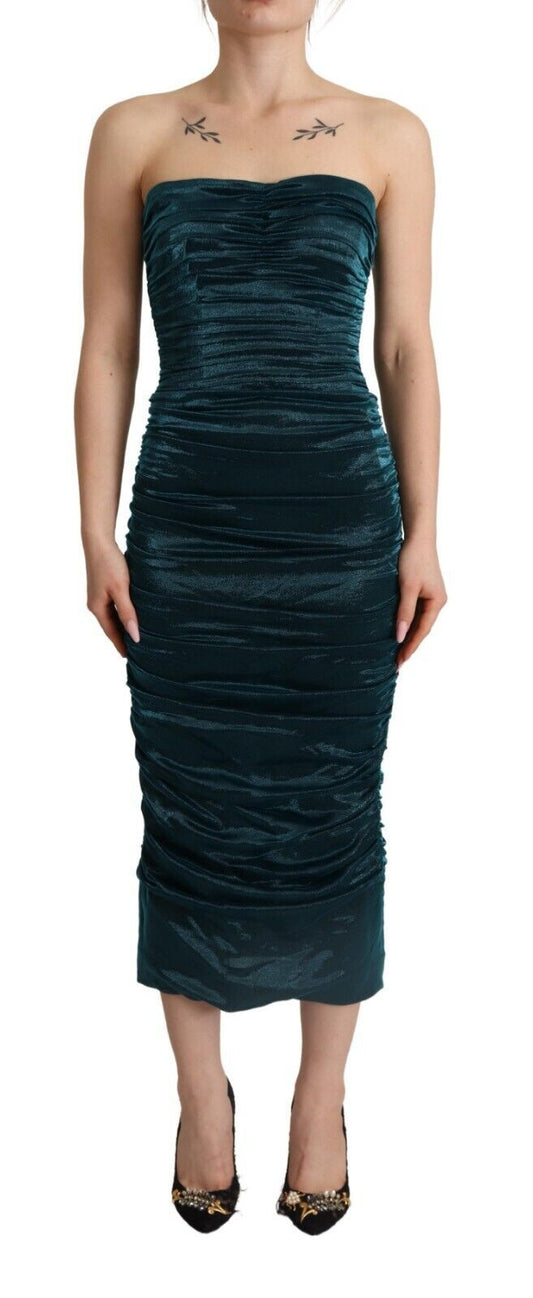 Dolce & Gabbana Turquoise Draped Satin Midi Dress - Sandy Store ByNet