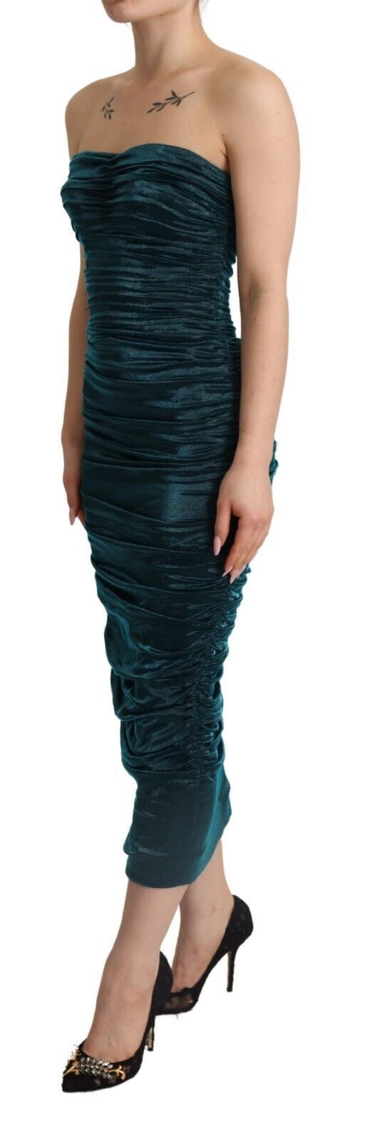 Dolce & Gabbana Turquoise Draped Satin Midi Dress - Sandy Store ByNet