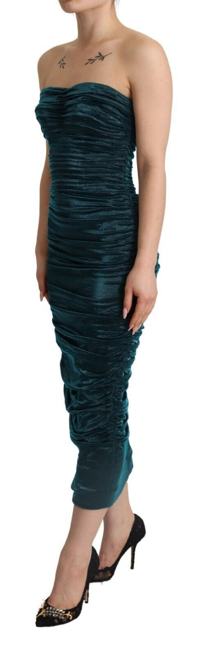 Dolce & Gabbana Turquoise Draped Satin Midi Dress - Sandy Store ByNet