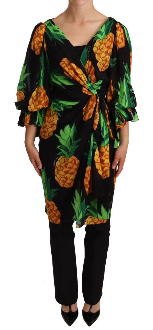 Dolce & Gabbana Vibrant Pineapple Draped Wrap Dress - Sandy Store ByNet