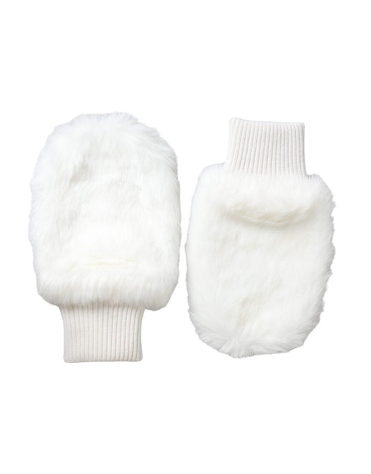 Dolce & Gabbana White Acrylic Knitted Fur Wrist Mitten Gloves - Sandy Store ByNet