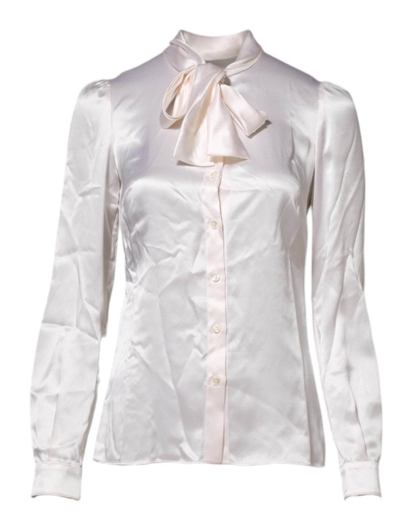 Dolce & Gabbana White Ascot Collar Long Sleeve Blouse Top – IT36|XXS par Dolce & Gabbana | Disponible sur Sandy Store ByNet