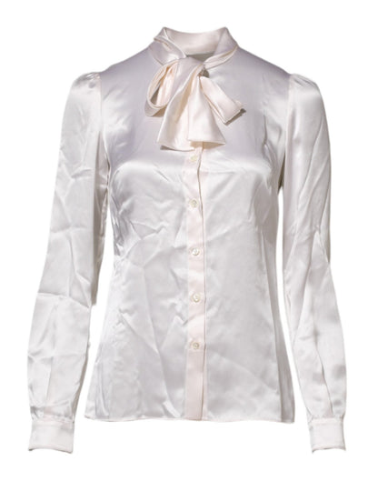 Dolce & Gabbana White Ascot Collar Long Sleeve Blouse Top – IT36|XXS par Dolce & Gabbana | Disponible sur Sandy Store ByNet