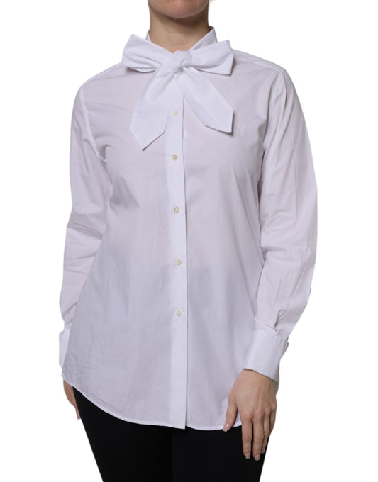 Dolce & Gabbana White Ascot Collar Long Sleeve Blouse Top - Sandy Store ByNet