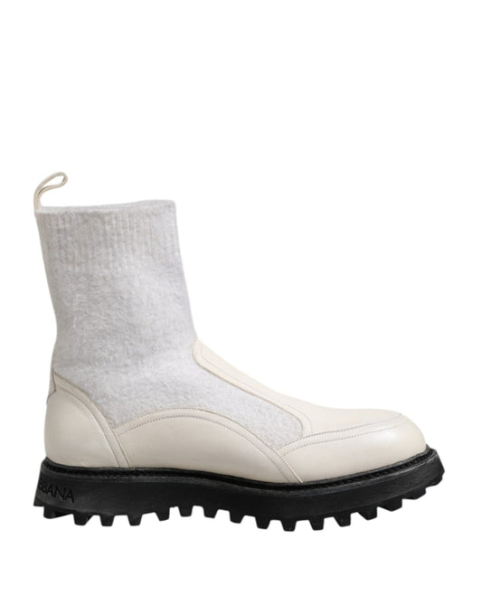 Dolce & Gabbana White Beige DG Logo Mid Calf Boots Shoes – EU44/US11 par Dolce & Gabbana | Disponible sur Sandy Store ByNet
