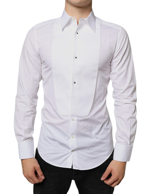 Dolce & Gabbana White Bib Cotton Poplin Formal Dress Shirt - Sandy Store ByNet