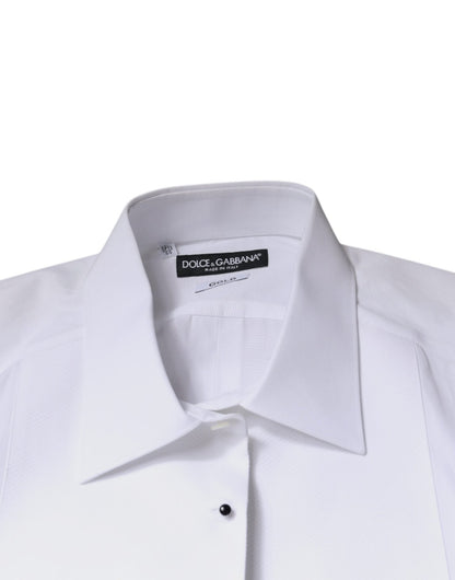 Dolce & Gabbana White Bib Cotton Poplin GOLD Formal Shirt - Sandy Store ByNet