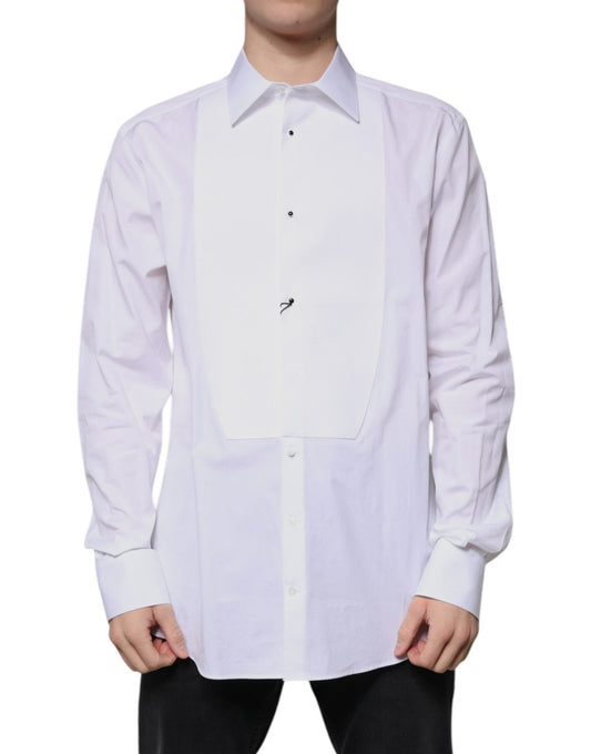Dolce & Gabbana White Bib Cotton Poplin GOLD Formal Shirt - Sandy Store ByNet