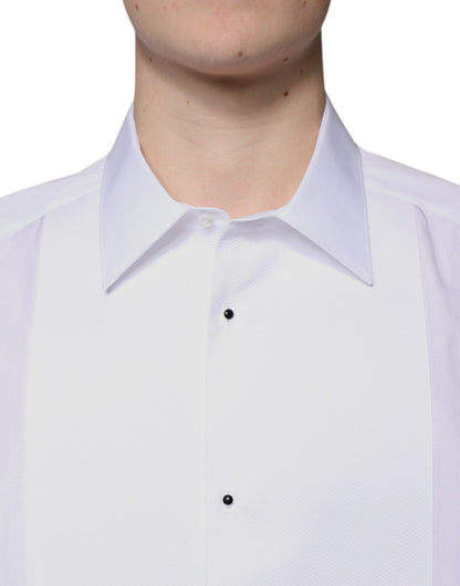 Dolce & Gabbana White Bib Cotton Poplin GOLD Formal Shirt - Sandy Store ByNet