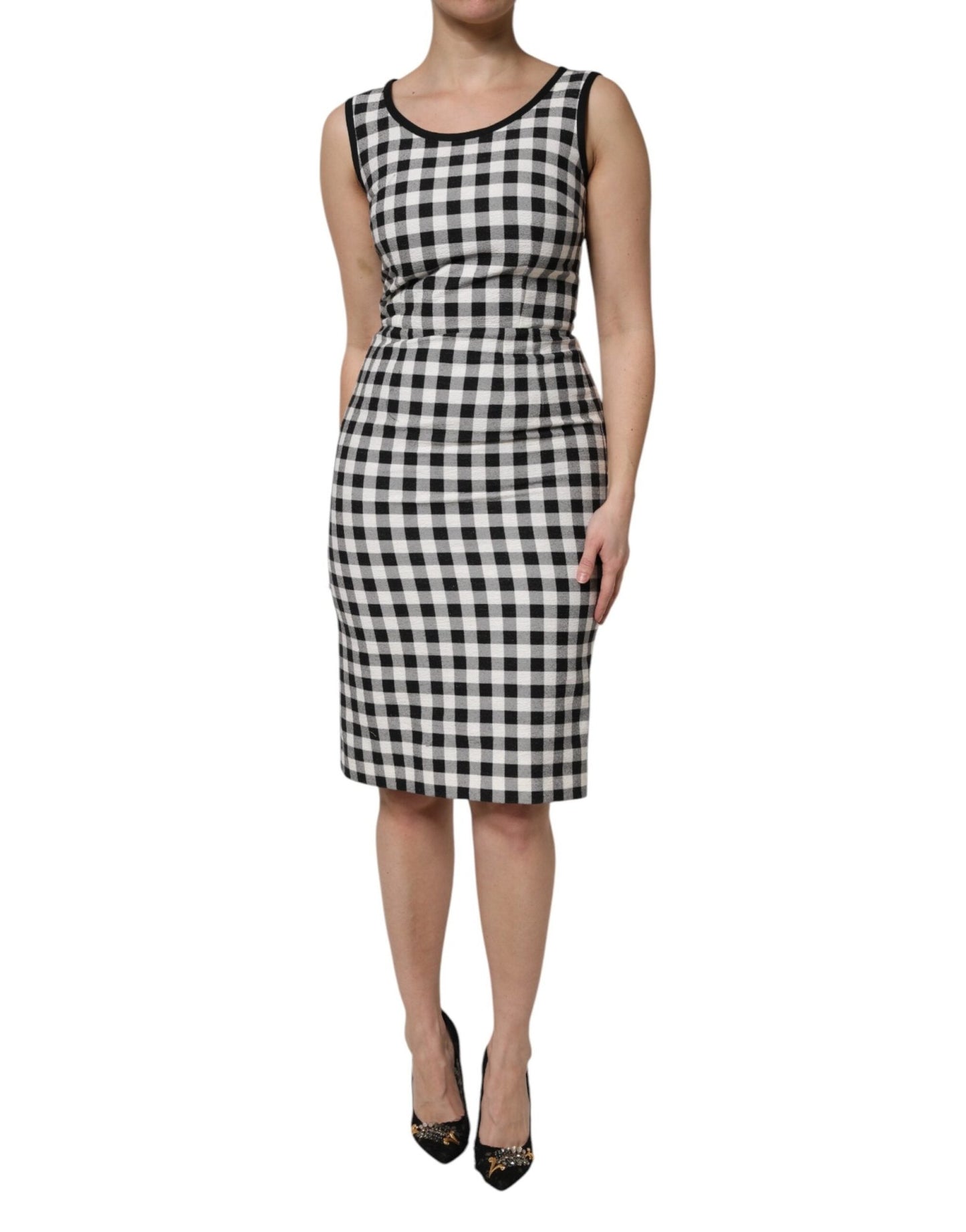 Dolce & Gabbana White Black Checkered Sleeveless Sheath Dress – IT40|S par Dolce & Gabbana | Disponible sur Sandy Store ByNet