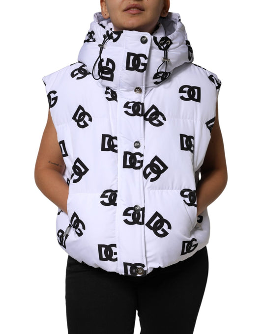 Dolce & Gabbana White Black DG Mania Polyester Puffer Jacket – IT44 | L par Dolce & Gabbana | Disponible sur Sandy Store ByNet
