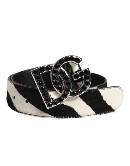 Dolce & Gabbana White Black Leather Zebra DG Crystal Buckle Belt – 75 cm / 30 Inches par Dolce & Gabbana | Disponible sur Sandy Store ByNet