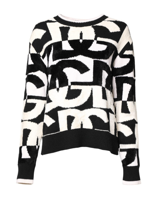 Dolce & Gabbana White Black Logo Print Women Pullover Sweater – IT40|S par Dolce & Gabbana | Disponible sur Sandy Store ByNet