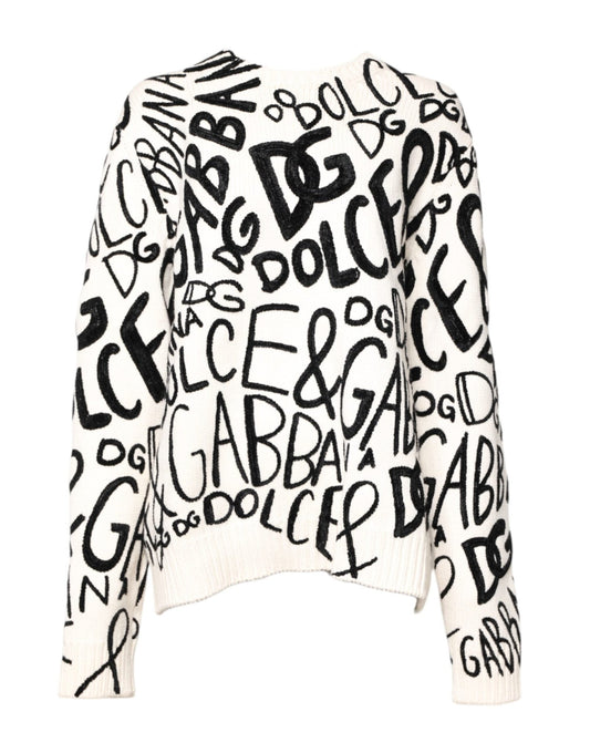 Dolce & Gabbana White Black Logo Print Women Pullover Sweater – IT40|S par Dolce & Gabbana | Disponible sur Sandy Store ByNet