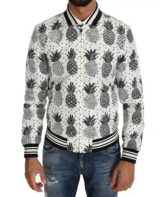 Dolce & Gabbana White Black Pineapple Bomber Coat Jacket – IT44 | XS par Dolce & Gabbana | Disponible sur Sandy Store ByNet