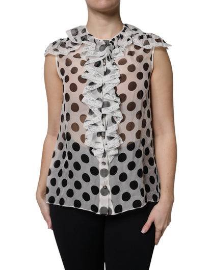 Dolce & Gabbana White Black Polka Dot Cotton Sleeveless Top – IT36 | XS par Dolce & Gabbana | Disponible sur Sandy Store ByNet